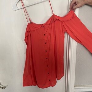 Free People Vibrant Coral Off-Shoulder Blouse
